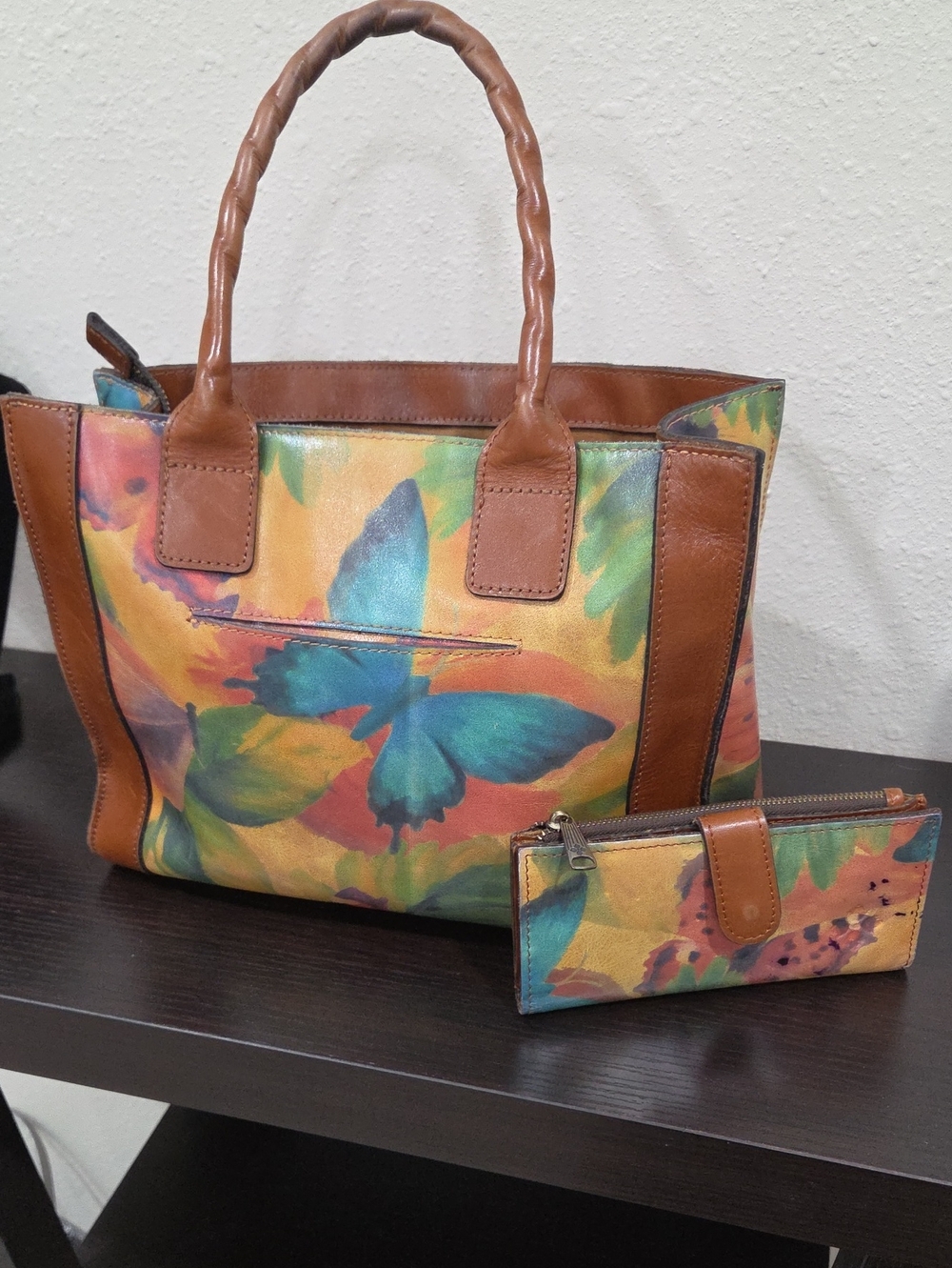 Patricia Nash Butterfly Print Leather-Trim Tote Bag And Wallet Set
